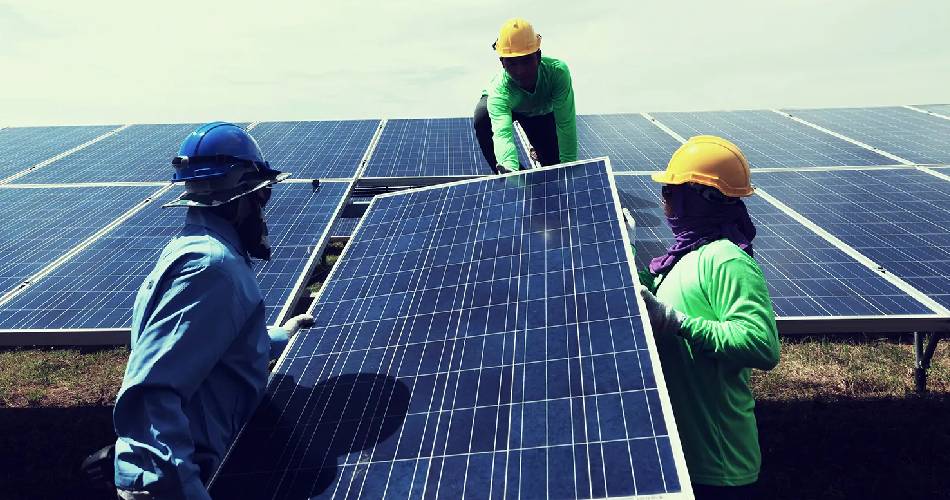 Solar panel installation on residential roof